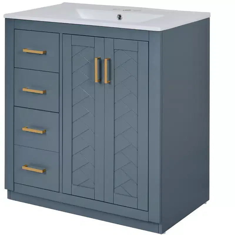 30 Single Sink Bathroom Vanity with Cabinet & 3 Drawers 鈥?Black / Blue / Green / Indigo / White
