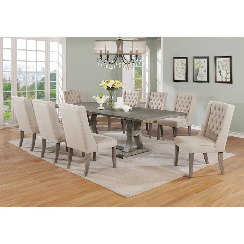 Best Quality Furniture 9-teiliges rustikales ausziehbares graues Esszimmer-Set