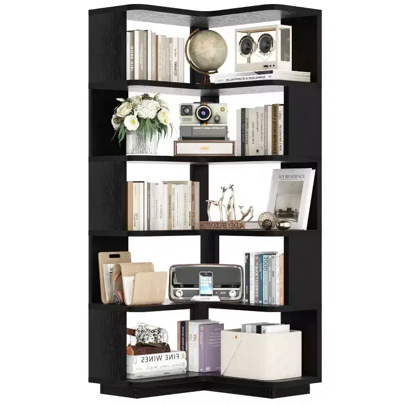 6-tier Corner Bookshelf, Space-saving Display Shelving Unit