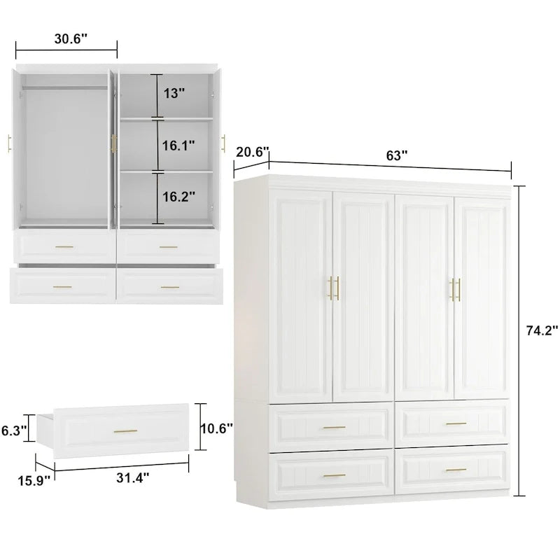 93.9H/74.2H Armoires Wardrobe Closet Cabinet Hanging Drawers Storage