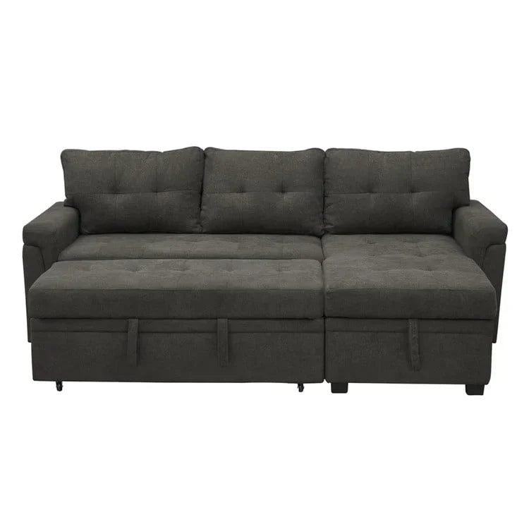 Divano componibile reversibile trasformabile con letto estraibile, chaise longue con contenitore nascosto e gambe resistenti