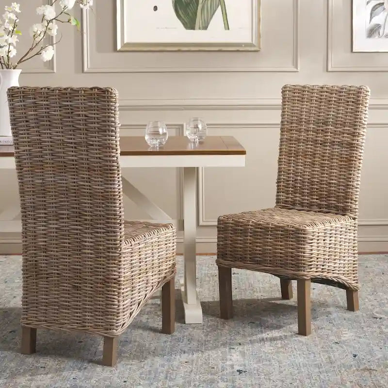Set di 2 sedie da pranzo in vimini naturale, 19 L x 22 P x 41 H, stile boho costiero