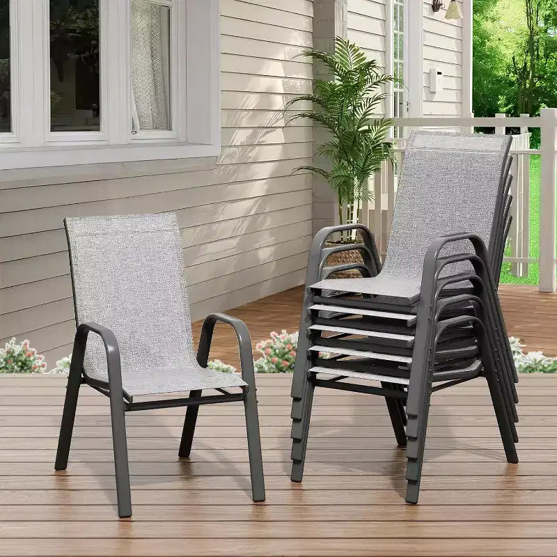 Sedie da patio, set di 4/6 sedie da pranzo impilabili per esterni, leggere e resistenti a tutte le condizioni atmosferiche, in textilene, con braccioli, per giardino e bordo piscina