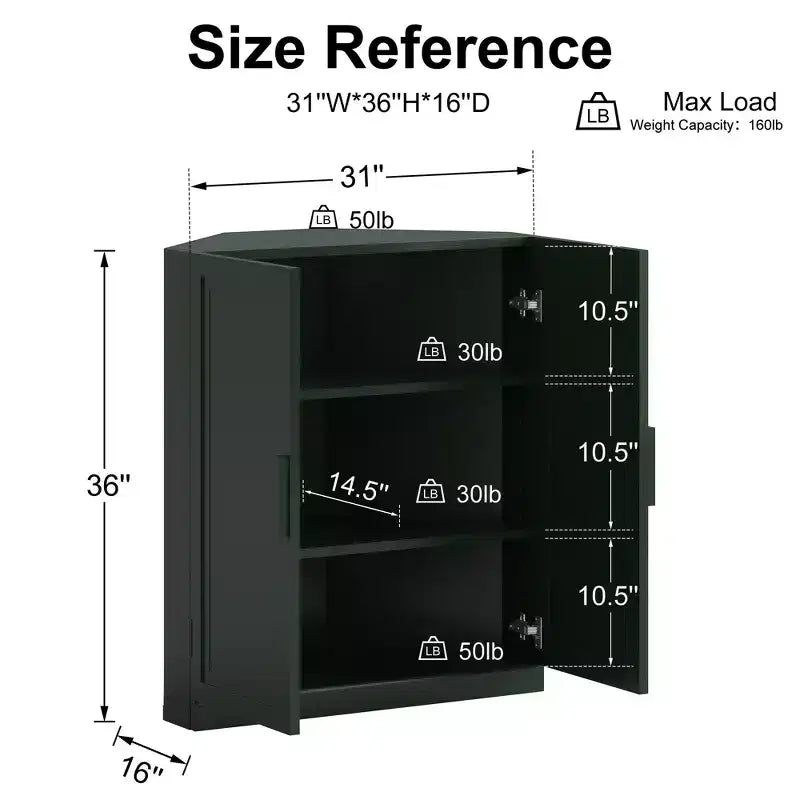Dovelina Corner Cabinet with Adjustable Shelves Sideboard Buffet Wine Cabinet Kitchen and Dining Cabinet with Wood Doors - 31H x 31W, 36H x 31W