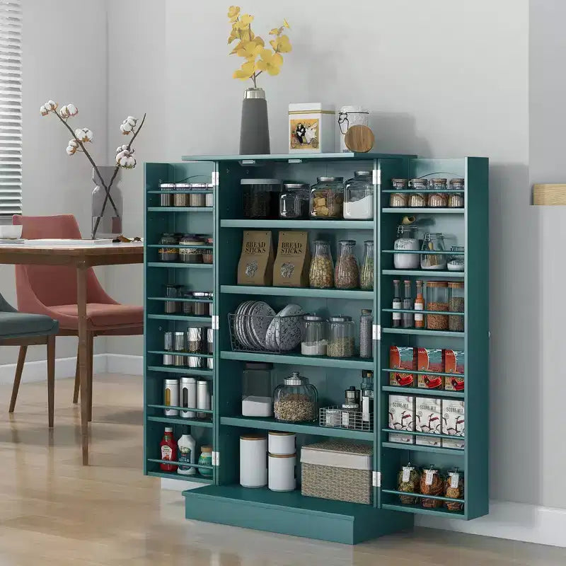 HOMCOM keukenkast van 41 inch, keukenkast met 2 deuren, opbergrekken met 5 niveaus, 12 kruidenrekken en verstelbare planken voor de eetkamer