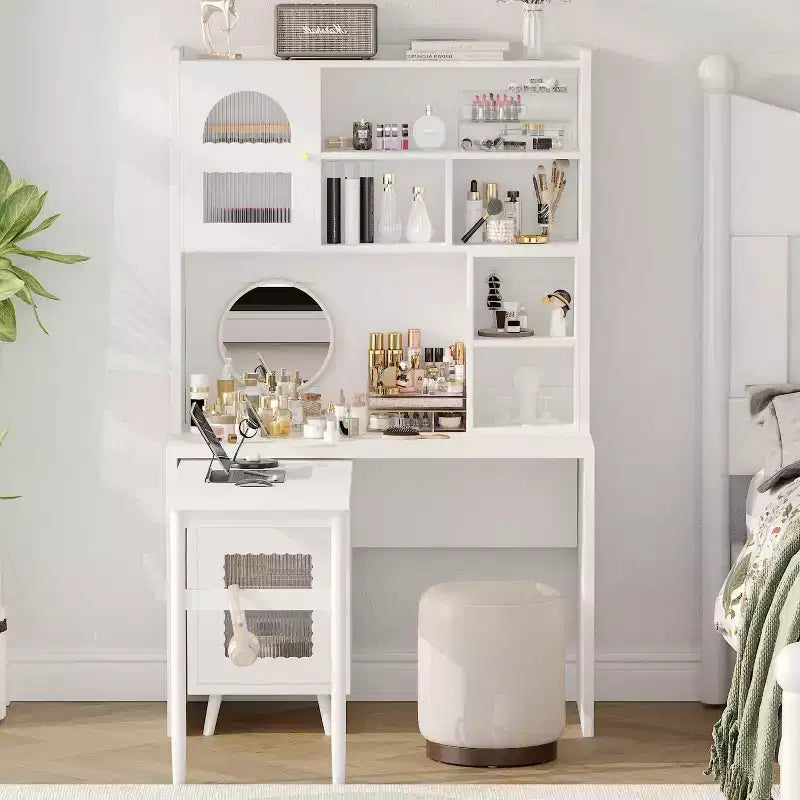Scrivania da computer in legno per ufficio domestico Okak con piano/sedia e libreria, scrivania con contenitore per studenti e ragazzi per studio e ufficio