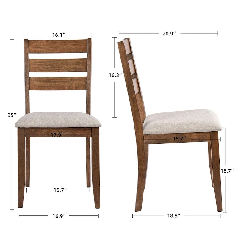 Juego de comedor de 5 piezas de madera maciza de 47 L (1 mesa + 4 sillas con respaldo de listones)