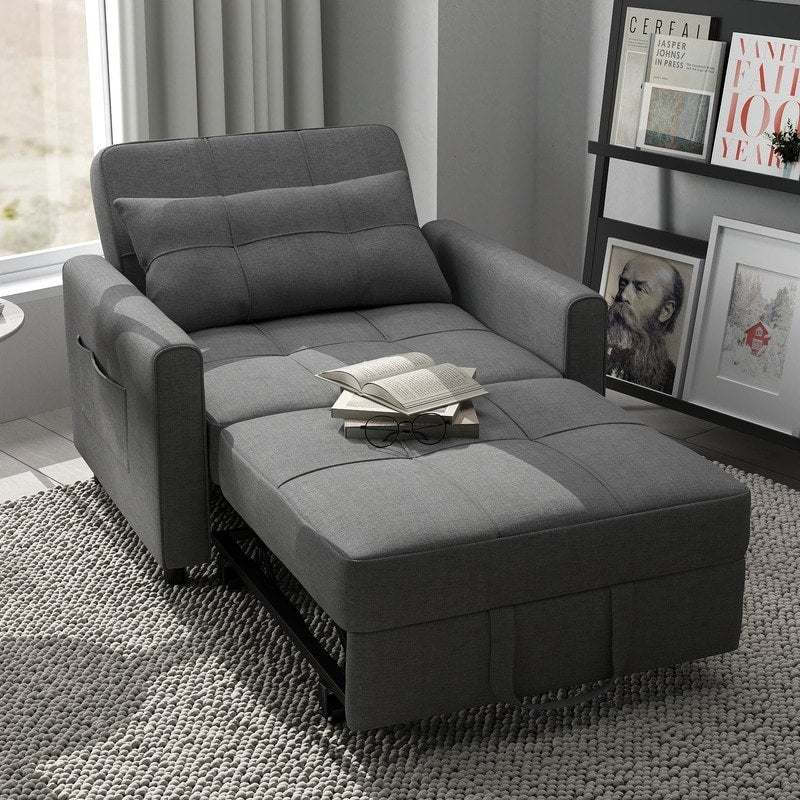 3-in-1-Schlafsofa mit verstellbarer Rückenlehne, ausziehbarer Sessel, umwandelbares Klappbett fürs Wohnzimmer