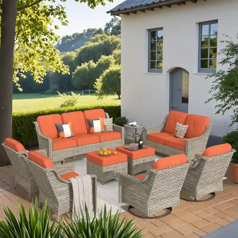 XIZZI 9-piece Outdoor Patio Furniture Conversation Set with Swivel Chair