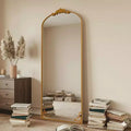 165 × 56 cm großer, gewölbter Ganzkörperspiegel aus Metall im Vintage-Barockstil, Antikgold