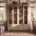 Famapy Vitrine in heller Eichenholzoptik: 160 cm breit, Schiebetüren aus Glas und Schubladenstauraum, geräumiger Organizer für Bibliotheken und Wohnzimmer