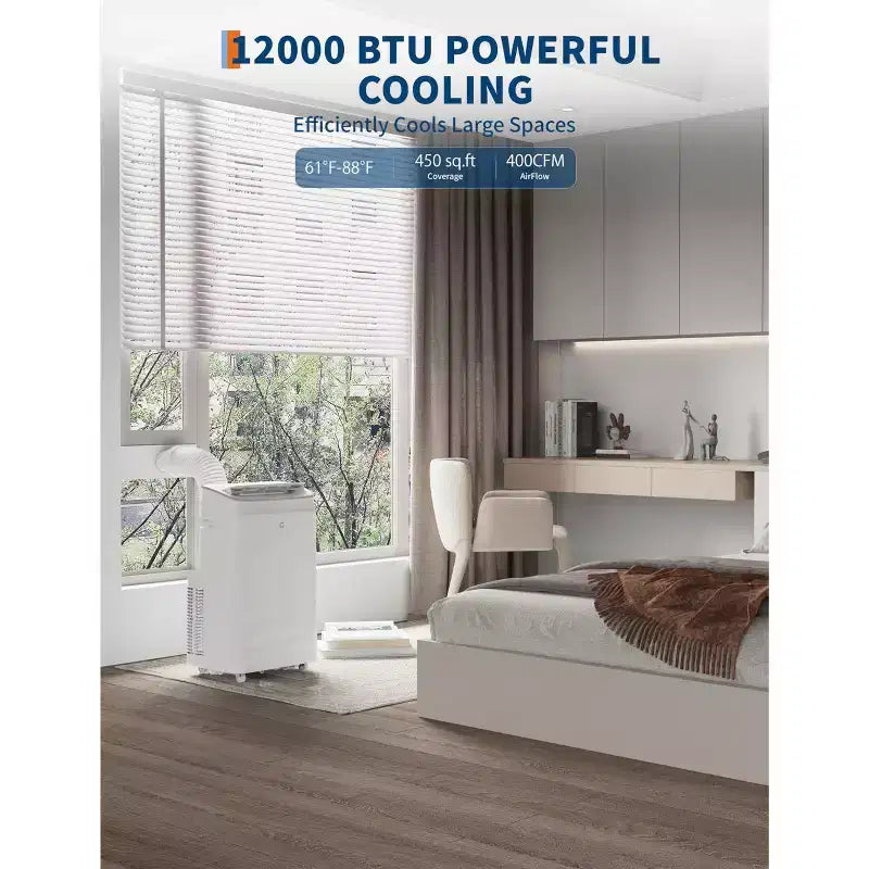 Przenośny klimatyzator 15 000 BTU, jednostka klimatyzacyjna 3 w 1 z osuszaczem i wentylatorem, trybem uśpienia, pilotem i panelem LED, chłodzi pomieszczenia o powierzchni 850 stóp kwadratowych, cichy