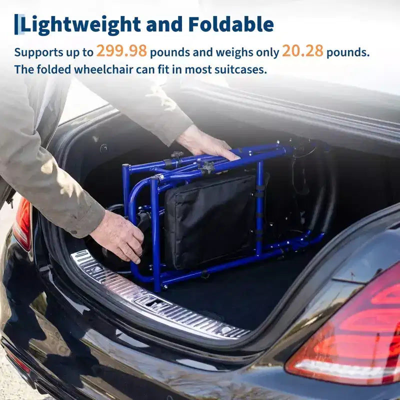 Silla de ruedas portátil plegable para adultos, capacidad de 299 lb, 6 ruedas, altura ajustable, almacenamiento bajo el asiento, asiento cómodo y reposapiés