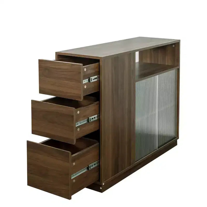 GDFStudio Hikaru Modern Sideboard Buffet Cabinet with Sliding Glass Doors and Drawers
