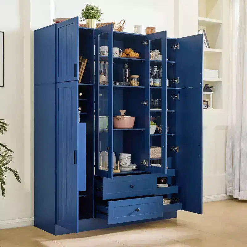 Dispensa da cucina indipendente Whisen alta 71'', grande mobile contenitore per sala da pranzo con credenza e buffet a 6 ante, ripiani regolabili