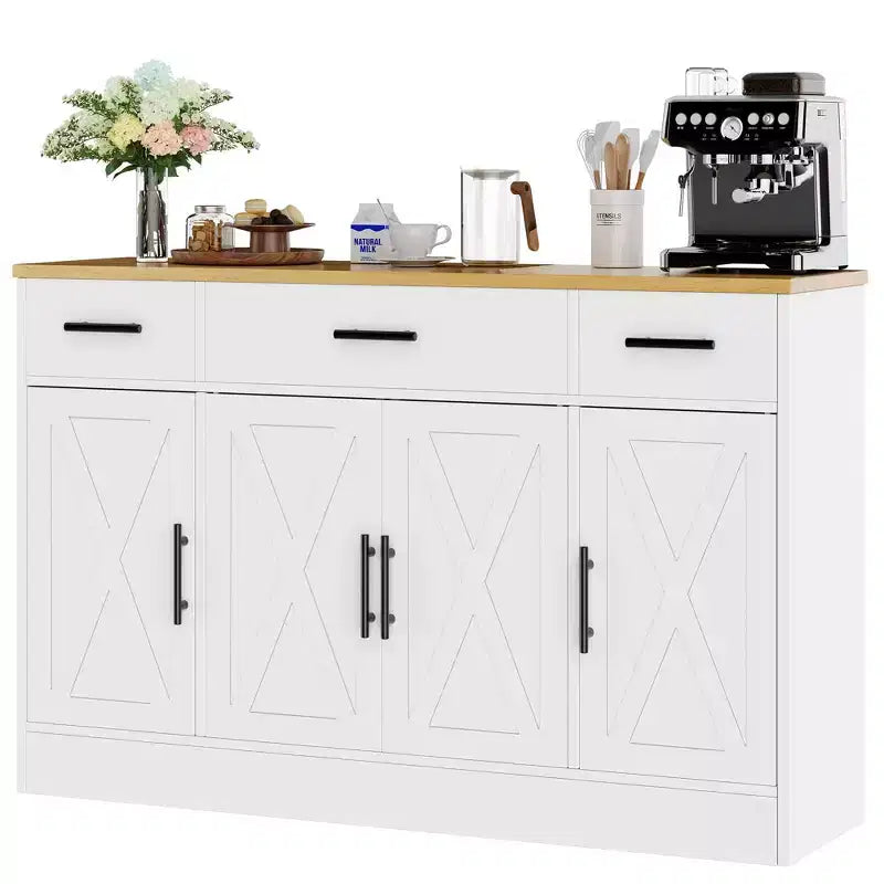 Celebalcony Buffet-Schrank mit Stauraum, 53,4 Zoll großer Küchenschrank mit 3 Schubladen und 4 Türen, verstellbarem Einlegeboden für Küche und Wohnzimmer