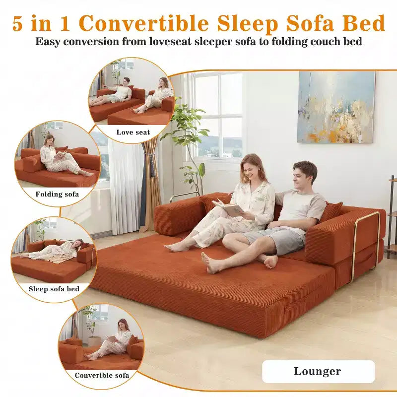 Dyonery 78 klappbares Schlafsofa, Cordbezug, Schlafcouch in King-Size-Größe für den Boden, 4-in-1-DIY-Kombination, modulares Sofa zum Ausklappen, bequem