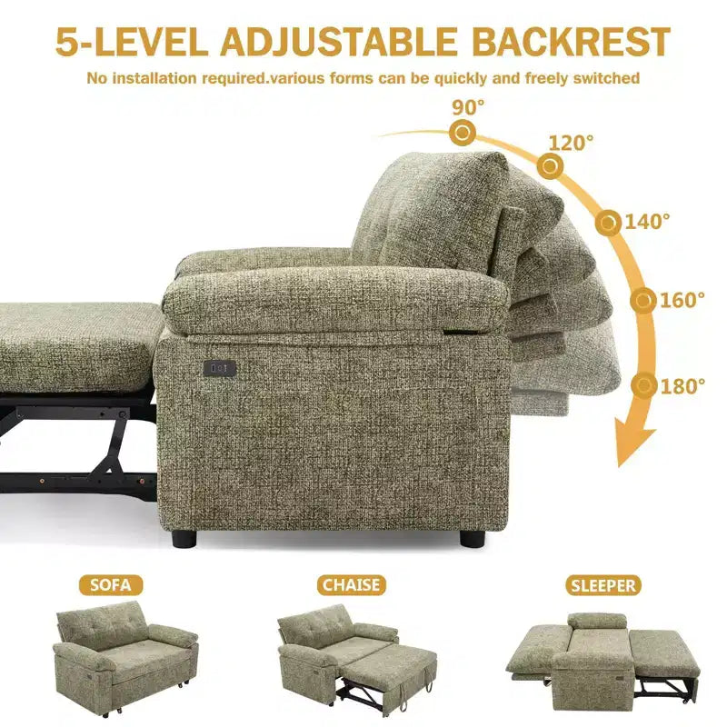 Dyonery 3-in-1 Convertible Sofa Bed, Pull Out Sleeper Sofa with Adjustable Backrest