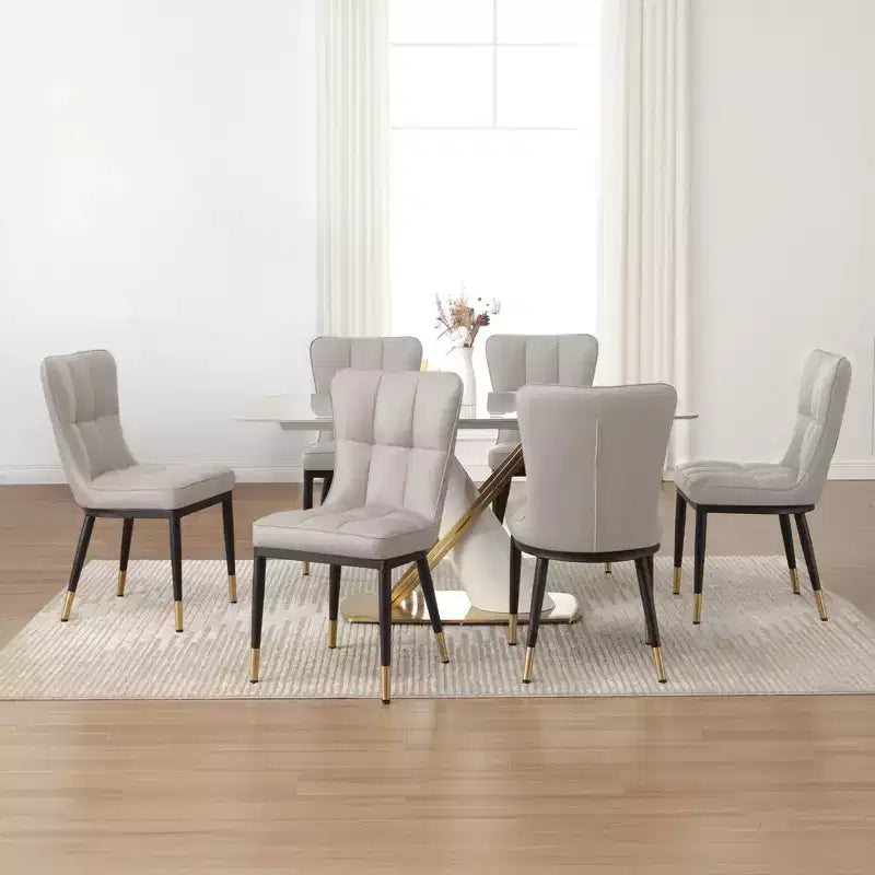Bekrvio Dining Room Chairs Set of 6, Modern Upholstered Faux Leather Seat with High Back, Metal Legs, Armless Kitchen Chairs for Living Dinning Room
