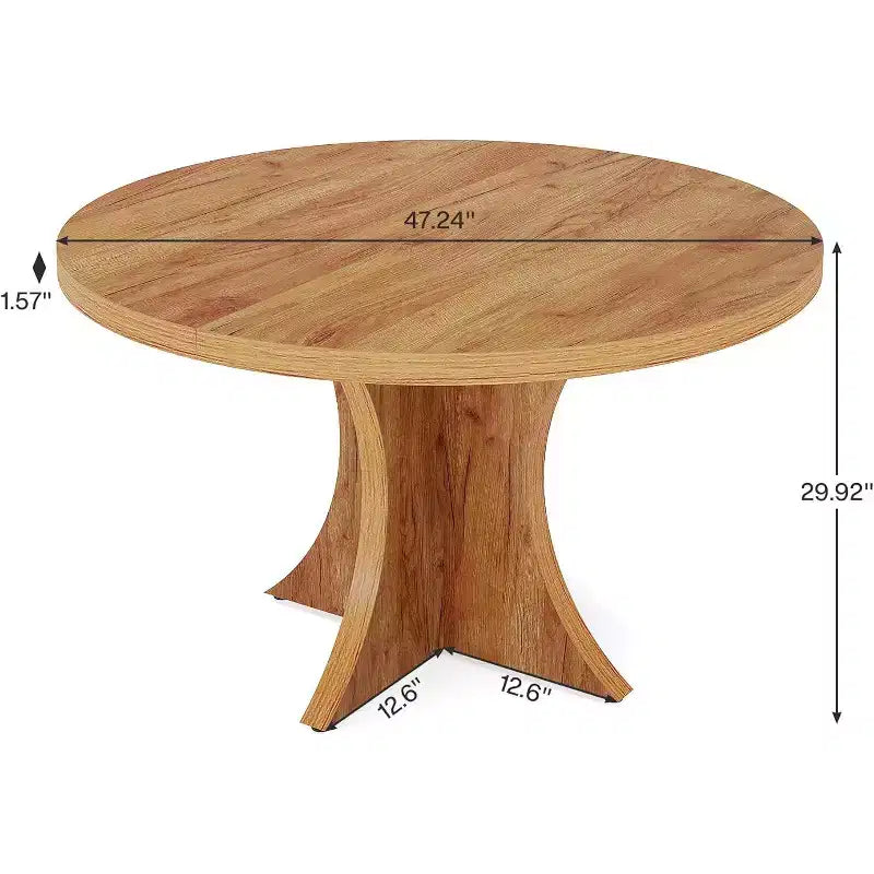Lantine ronde eettafel van 47,24 inch voor 4-6 personen, landelijke keukentafel met voetstuk, kleine eettafel voor eetkamer en woonkamer, bruin