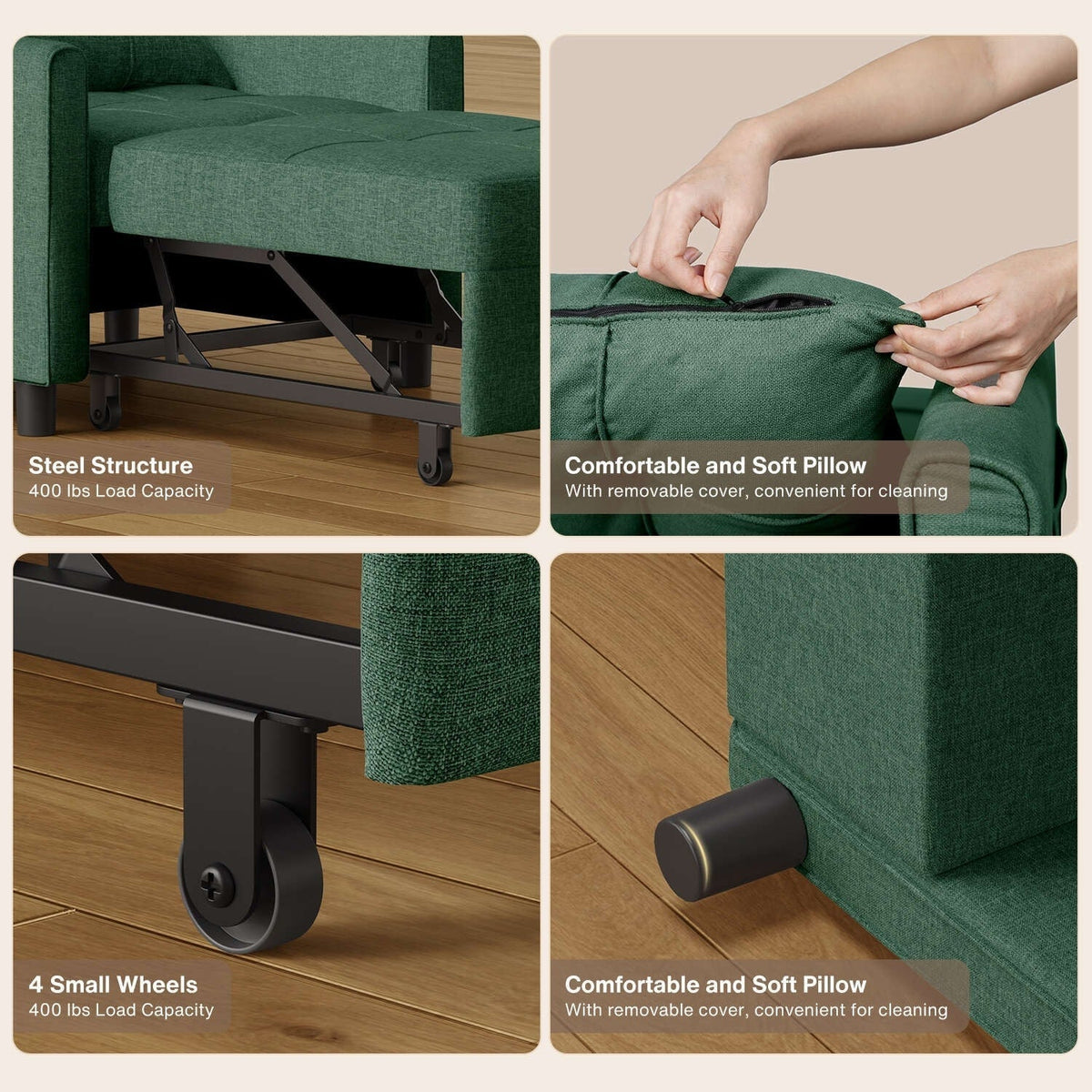 3-in-1-Schlafsofa mit verstellbarer Rückenlehne, ausziehbarer Sessel, umwandelbares Klappbett fürs Wohnzimmer