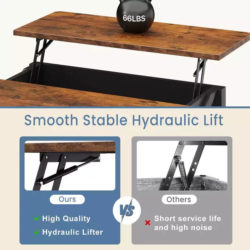 JIONJOY salontafel van 31,5 inch met opklapbaar blad en grote verborgen opbergruimte, verstelbare planken, vierkante landelijke salontafel voor de woonkamer en kleine ruimtes
