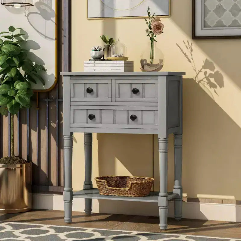 23.7in Narrow Console Table with 3 Drawers and Shelf, Sofa Table for Small Space Entryway or Living Room