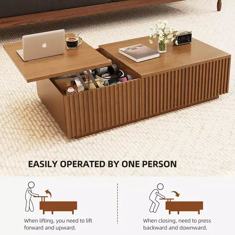 51,1 moderner Couchtisch im Mid-Century-Stil mit aufklappbarer Tischplatte, rechteckiger Walnuss-Mitteltisch für das Wohnzimmer
