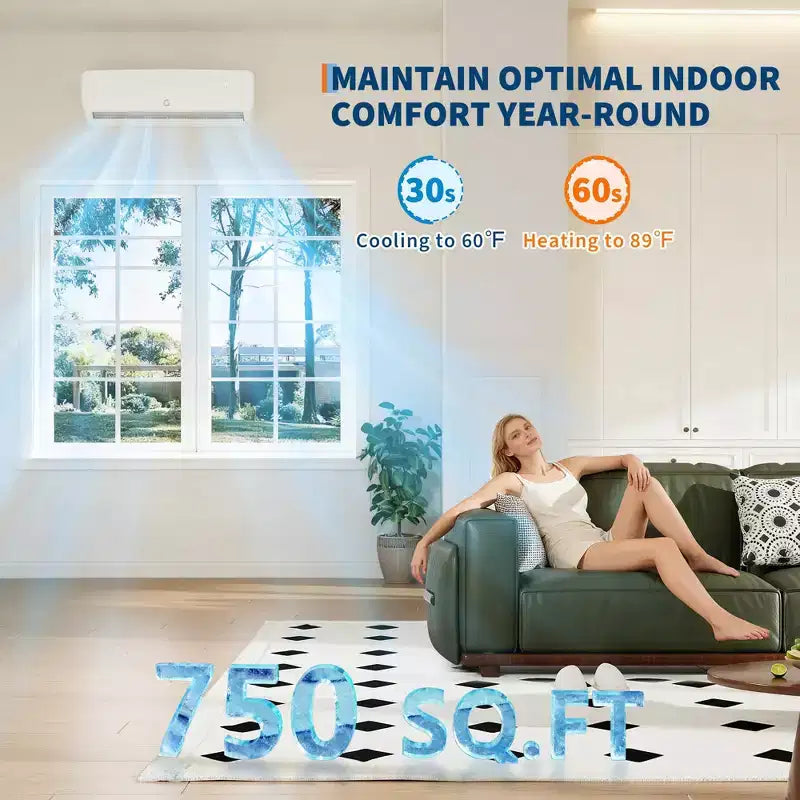 Ultra-leise 42 dB|12000 BTU 19 SEER kanallose Mini-Split-Klimaanlage mit Wärmepumpe|3-in-1-Kühlung, Heizung und Entfeuchtung|230-V-Wechselrichter-Klimaanlagensystem, weiß