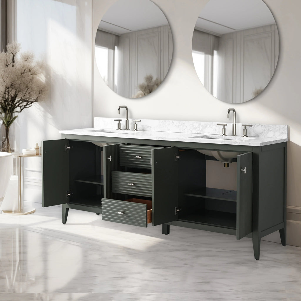 Vanity Art 72 badkamermeubel met dubbele wastafel en blad van composietmarmer