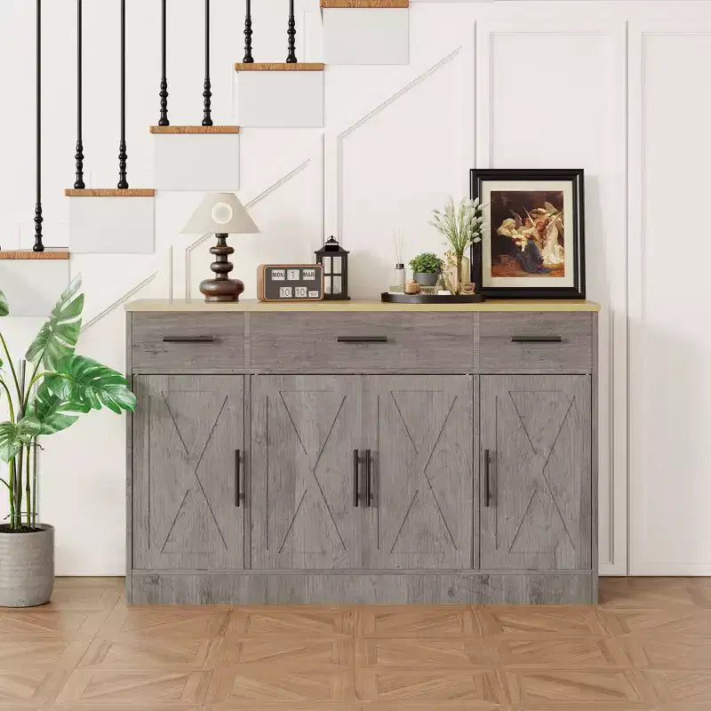 Aparador Celebalcony con almacenamiento, armario grande de cocina de 53.4 con 3 cajones y 4 puertas, estante ajustable para cocina y sala de estar
