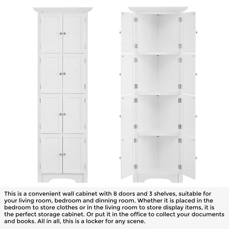 Tall Corner Storage Cabinet with 8 Doors and 4 Shelves