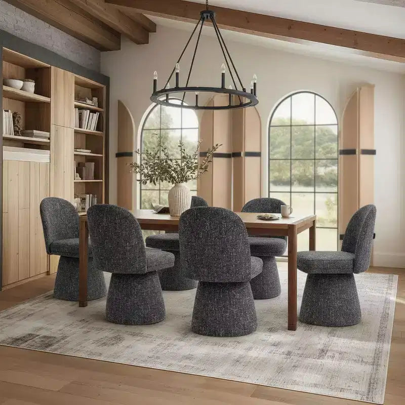 Set van 6 moderne 360° draaibare eetkamerstoelen zonder armleuningen, met voetstukachtige basis, elegante accentstoelen voor keuken, eetkamer of kantoor -Panipeachy