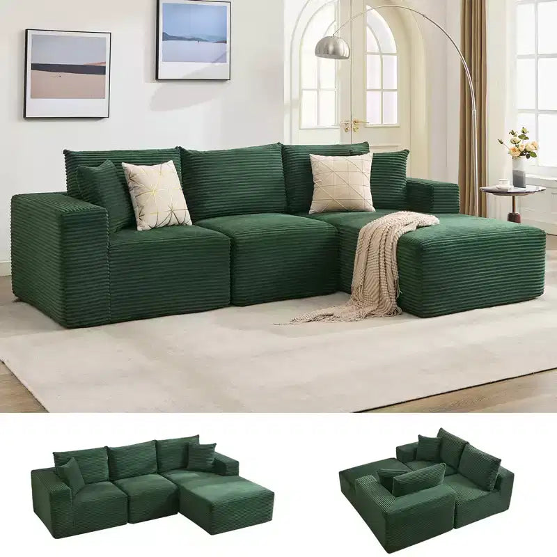 108 Modern Sofa Couch, 3 Seater Upholstered L Shaped Sofa with Pillows, Deep Seat Sofa, No Assembly Required