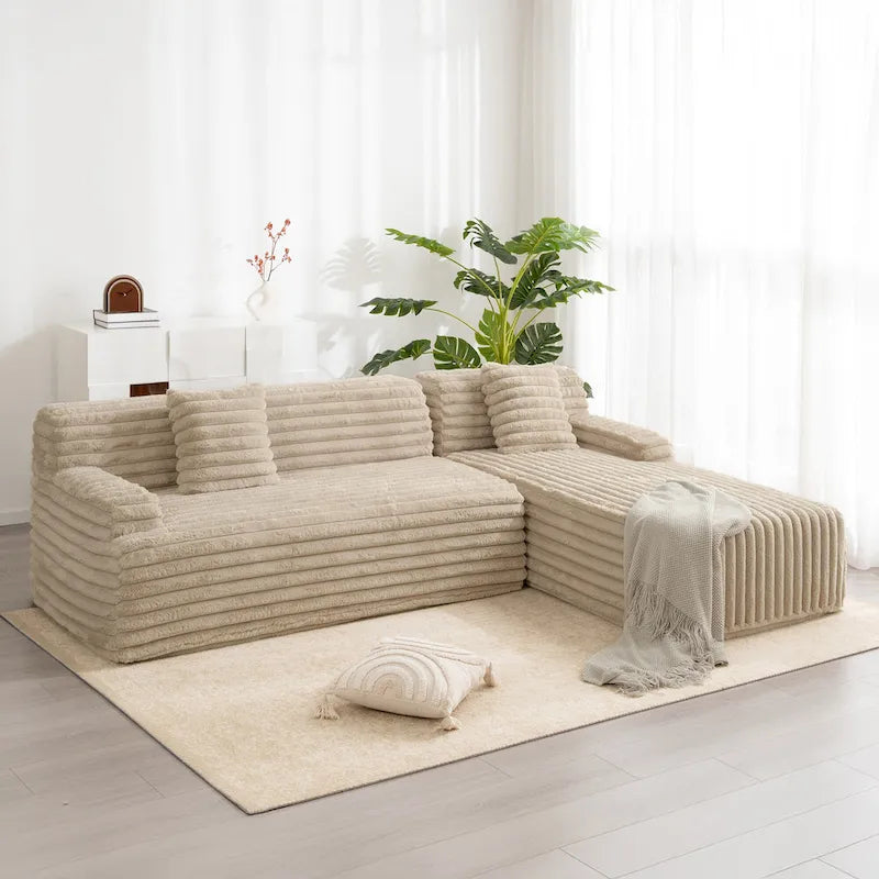 Divano componibile Cloud, divano moderno imbottito con 2 cuscini decorativi, divano componibile combinabile liberamente, divano componibile a L
