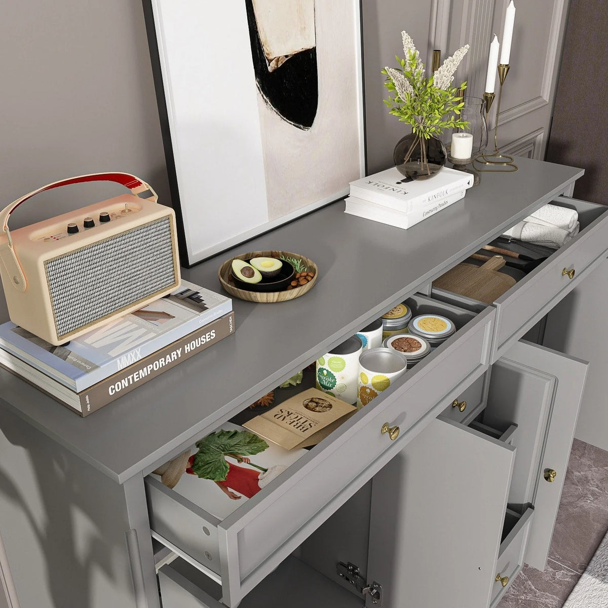 Credenza buffet bianca da 59.1'' in stile moderno di metà secolo, contemporanea e laccata