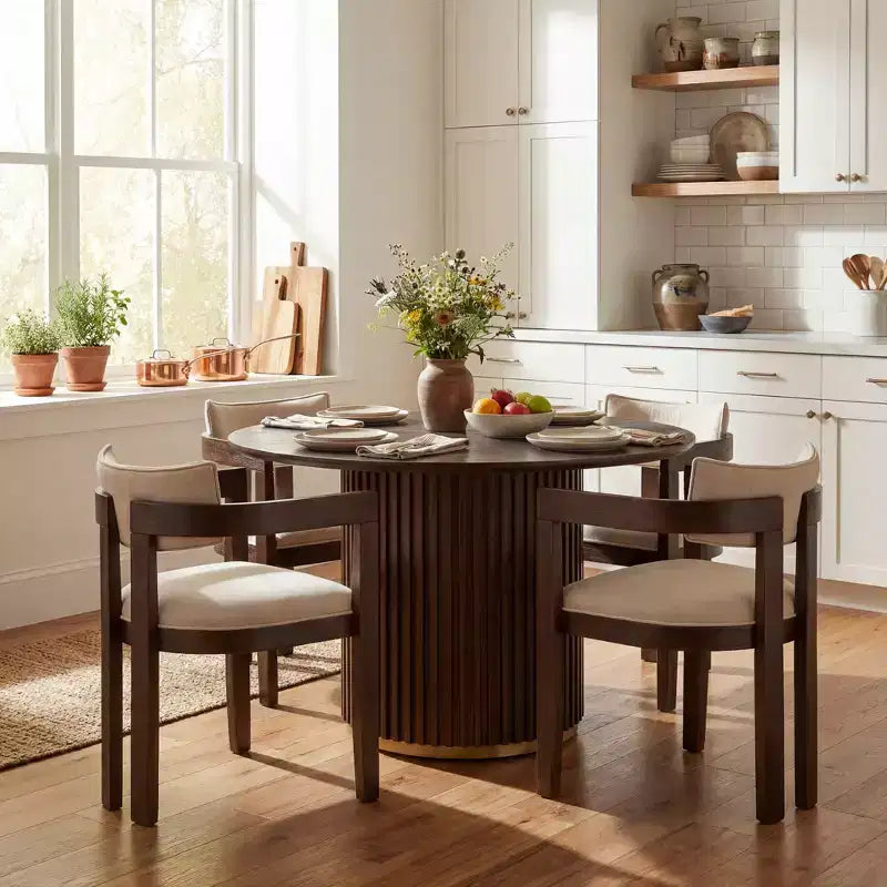 Ensemble de table à manger ronde moderne Christopher Knight Home Shankar, 5 pièces, avec chaises rembourrées en bois d’hévéa