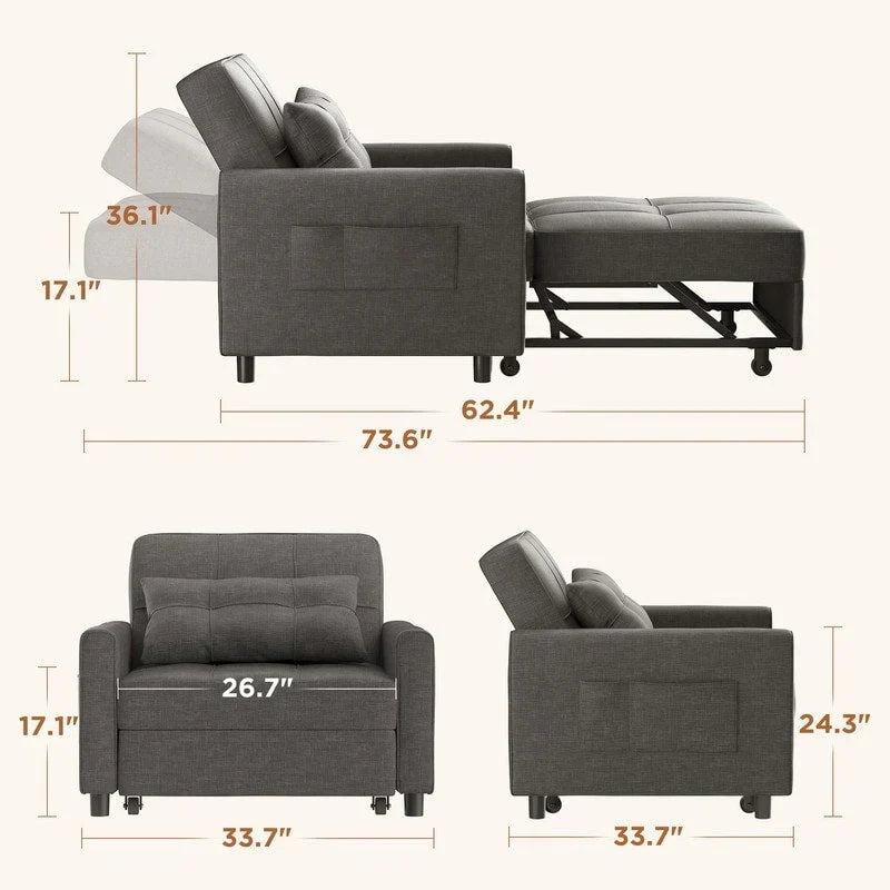 3-in-1-Schlafsofa mit verstellbarer Rückenlehne, ausziehbarer Sessel, umwandelbares Klappbett fürs Wohnzimmer