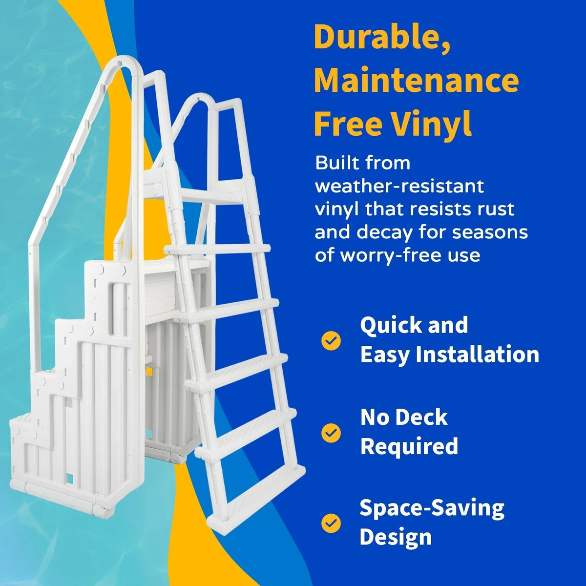 Blue Wave Easy zwembadtrap met buitentrap voor bovengrondse zwembaden - 32,5 inch B x 56 inch D x 81 inch H