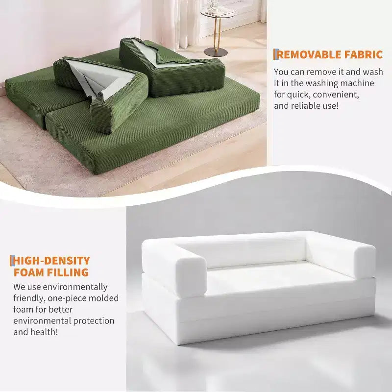 5-in-1-Schlafsofa, 78,8 Zoll, modulares Corduroy-Schlafsofa mit stabilem Rahmen, vielseitiger Futon für kleine Räume, Wohnzimmer und Gästezimmer