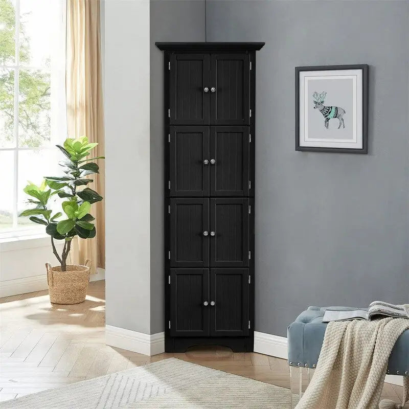 Tall Corner Storage Cabinet with 8 Doors and 4 Shelves