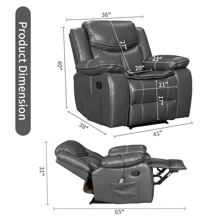 Fauteuil inclinable de massage et chauffant en cuir durable à assise large