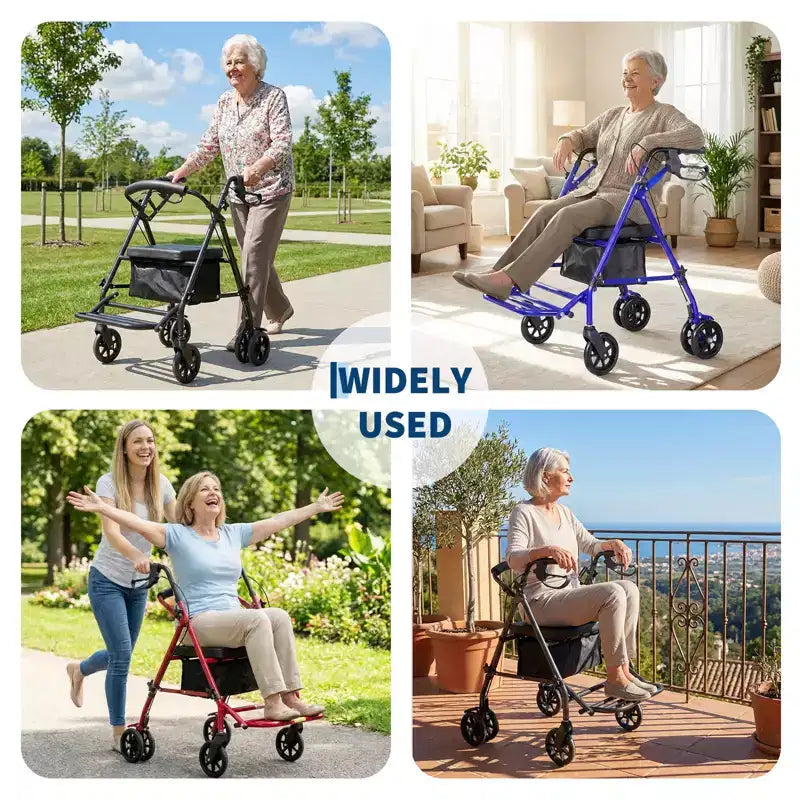 Silla de ruedas portátil plegable para adultos, capacidad de 299 lb, 6 ruedas, altura ajustable, almacenamiento bajo el asiento, asiento cómodo y reposapiés