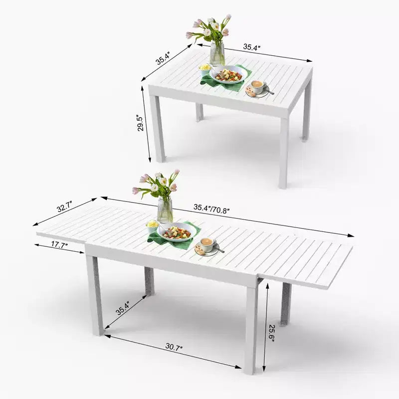 Okak aluminium eettafel voor patio, uitschuifbare tafel voor eetkamer en keuken