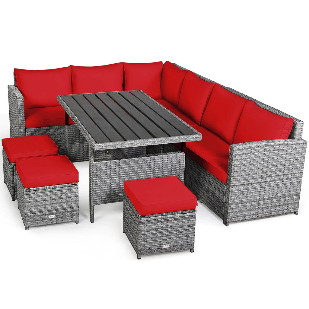 Costway 7-delige eethoek voor de patio van rotan, modulaire bank, fauteuil en voetenbank - Bekijk de details