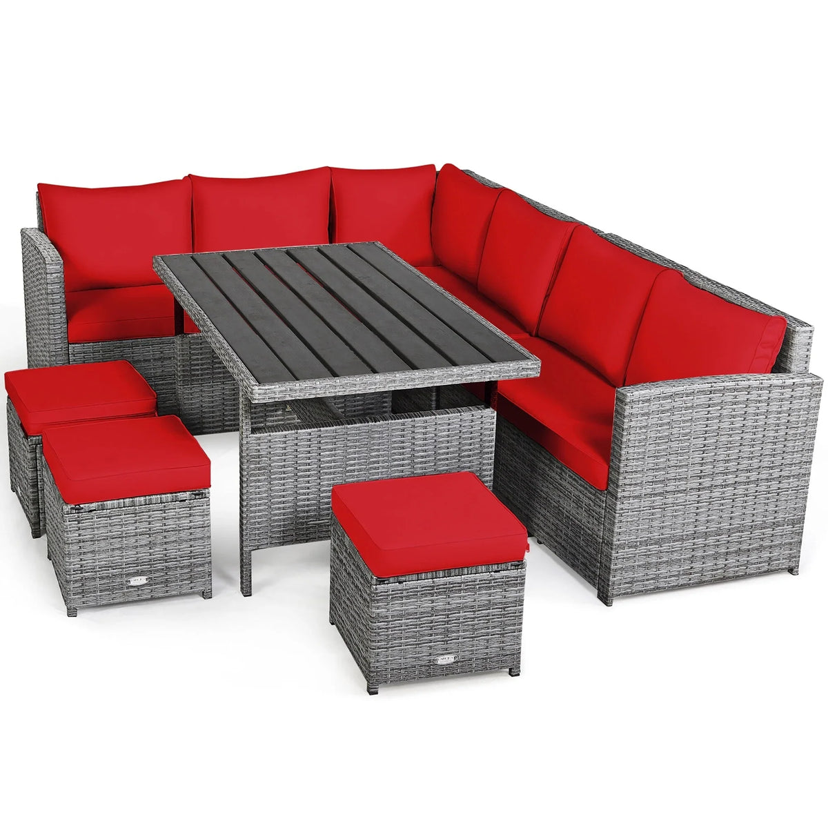 Costway 7-delige eethoek voor de patio van rotan, modulaire bank, fauteuil en voetenbank - Bekijk de details