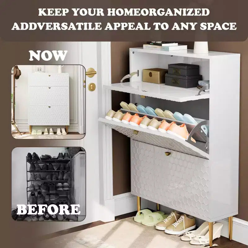 CLIHOME 24 Pair Entryway Shoe Storage Organizer Cabinet Flip Drawers Closet Shoe Rack Shelf Organizer
