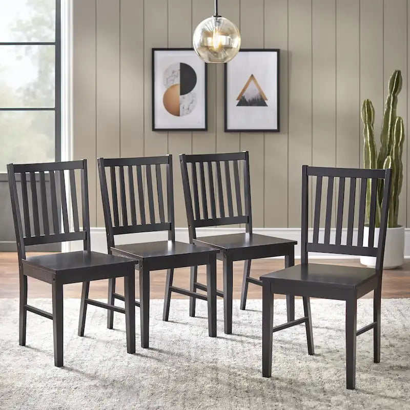 Set of 4 Solid Wood Slat-Back Dining Chairs, Sturdy Frame, Classic Design, Easy Assembly