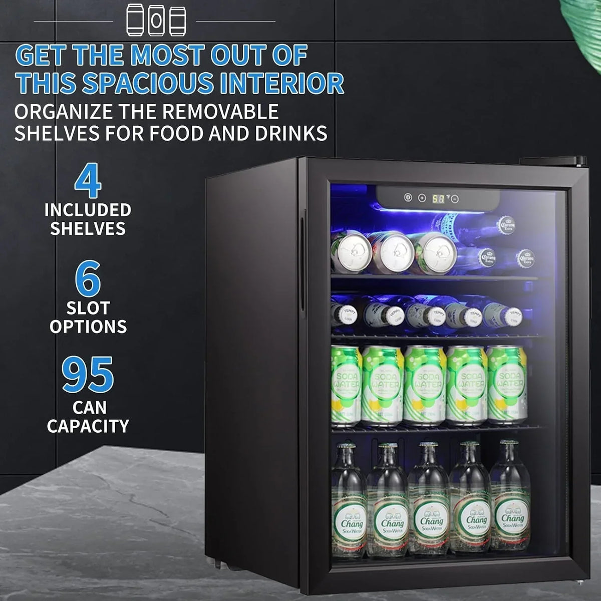 Minikoelkast voor 100 blikjes, drankkoelkast, wijnkoeler, doorzichtige glazen voordeur, klein touchscreen voor dranken - 2,6 cu. ft.