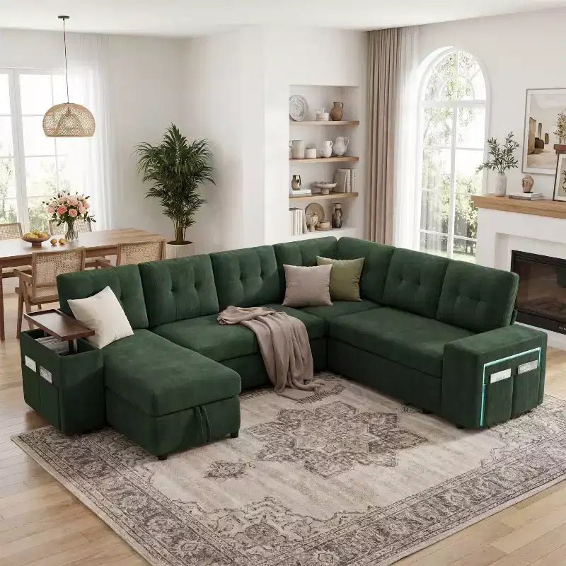 Dyonery 112 Modular Sectional Sleeper Sofa with Pull Out Bed,U-Shaped Sectional Couch with Storage,Extra Wide & Deep Seat Couches for Living Room